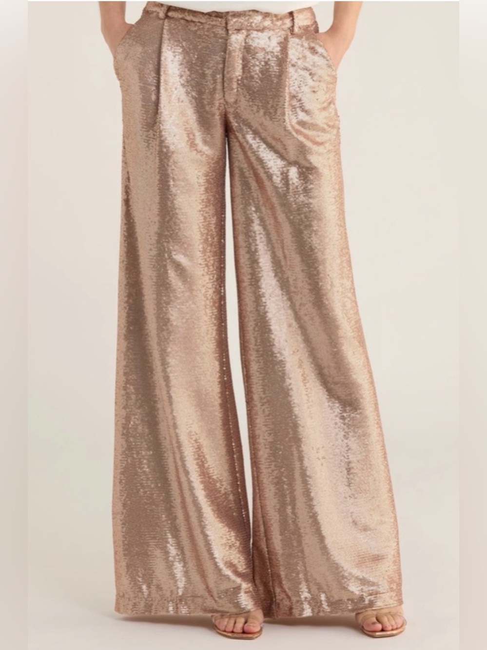 NWT L'AGENCE Metallic Allanah Wide-Leg Sequin Pants in Gold Size 4